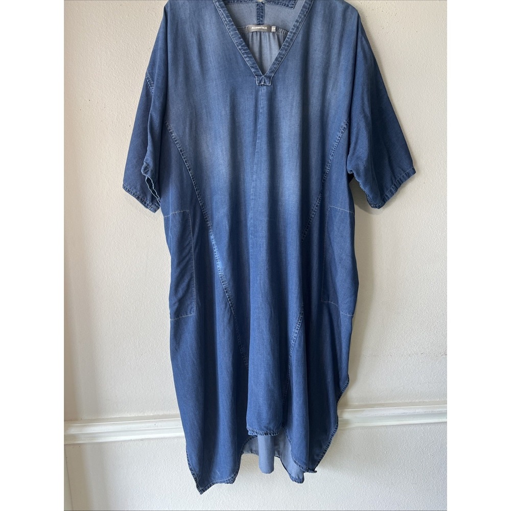 Alembika Blue Asymmetric Denim Long Denim Dress  Resort Lagenlook S/M Oversize - Picture 4 of 14